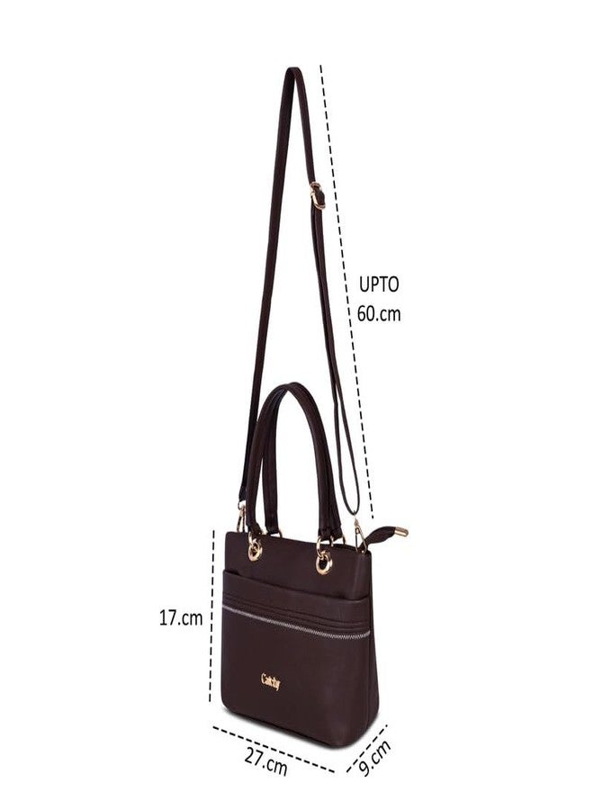 Catchy Brown Zipper Faux Leather Womens Sling Bag - Image 5